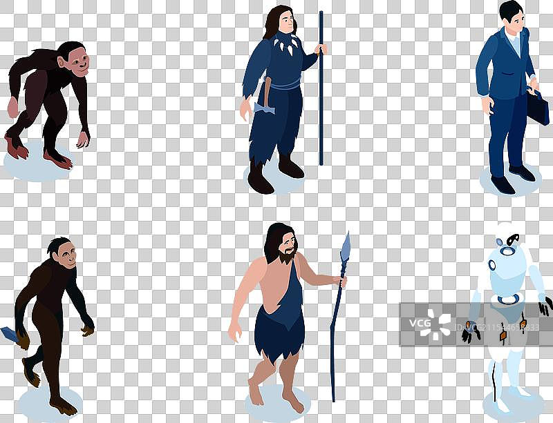 人类进化等距方形图标图片素材