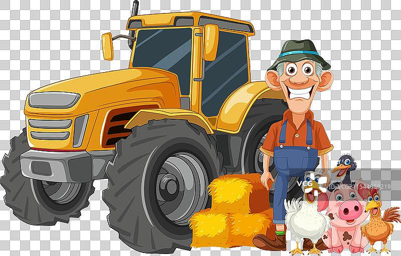 卡通农民、动物和农场拖拉机图片素材