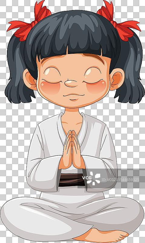 闭眼冥想的卡通小孩图片素材