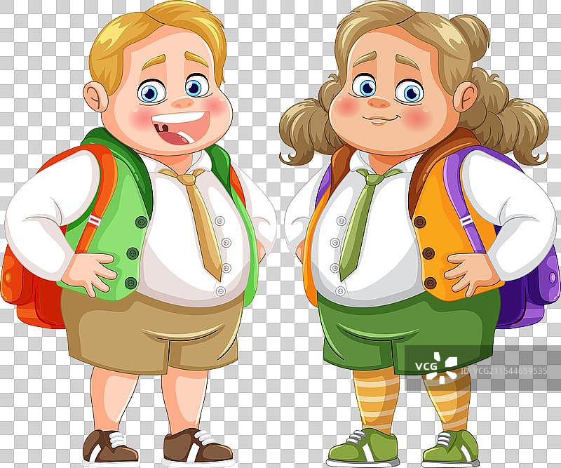 两个背着书包的快乐孩子微笑着图片素材