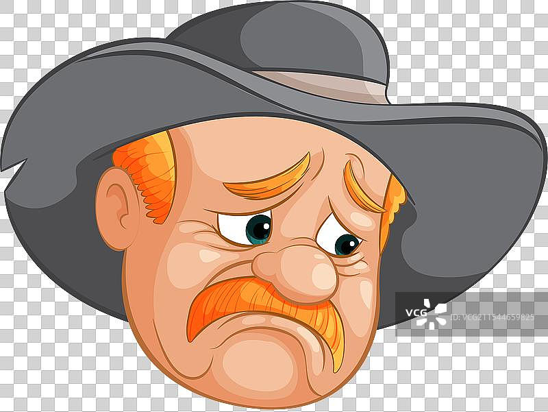 一个戴着大帽子的伤心牛仔的卡通形象图片素材