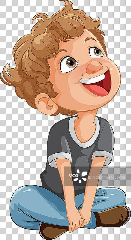 愉快的小男孩坐着仰望天空图片素材