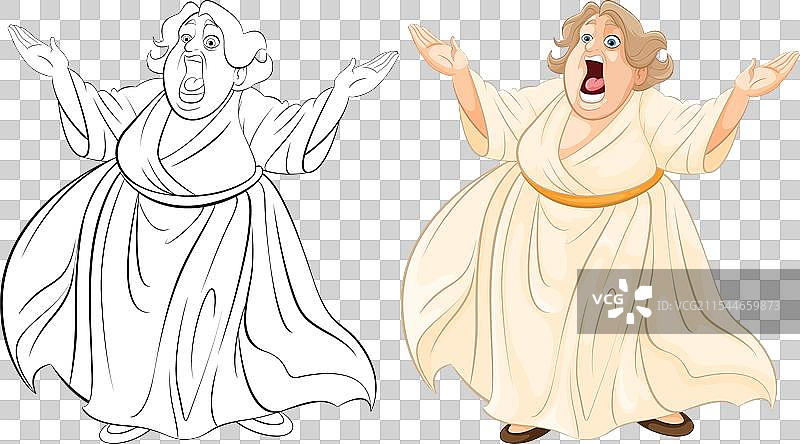 色彩丰富的线条艺术描绘一位歌唱的戏曲表演者图片素材