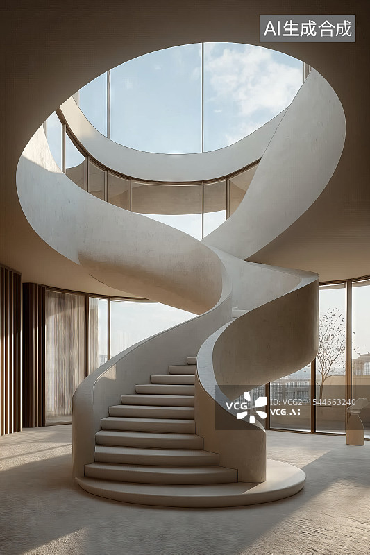 【AI数字艺术】大厅里的螺旋式楼梯图片素材