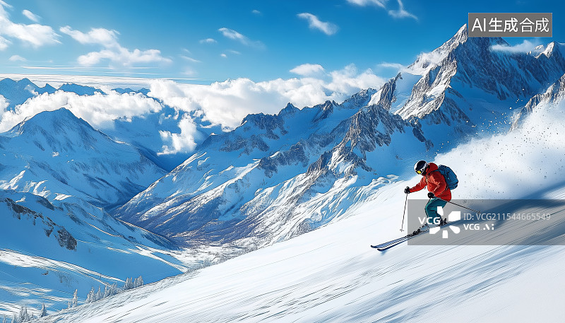 【AI数字艺术】一名滑雪运动者滑雪场景图片素材