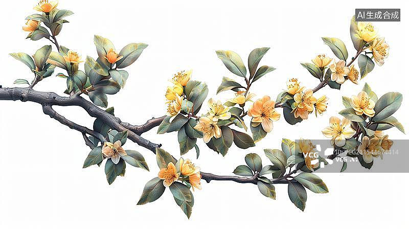【AI数字艺术】白色背景上一枝盛开的桂花图片素材