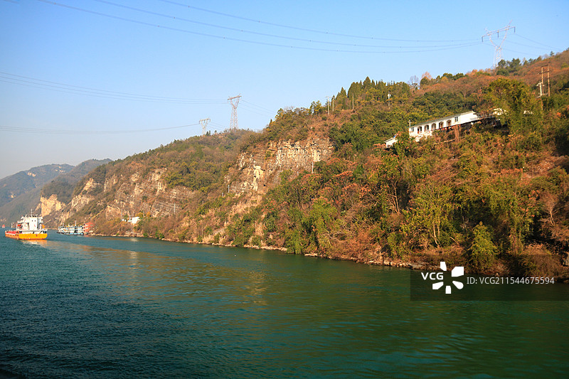 宜昌长江三峡西陵峡景区三游洞张飞擂鼓台水域图片素材