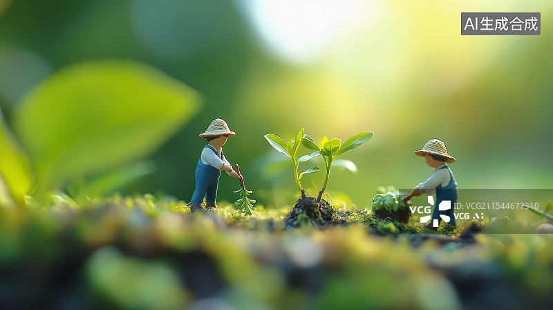 【AI数字艺术】植树节，生态环保，微缩景观植树造林图片素材