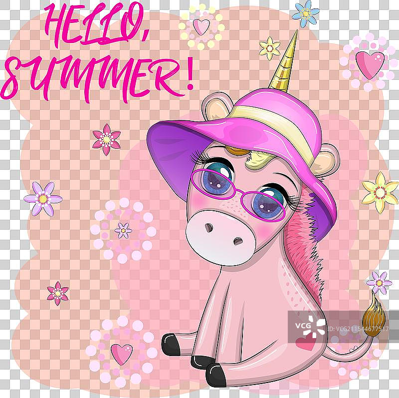 可爱的卡通独角兽打扮成草裙舞者图片素材