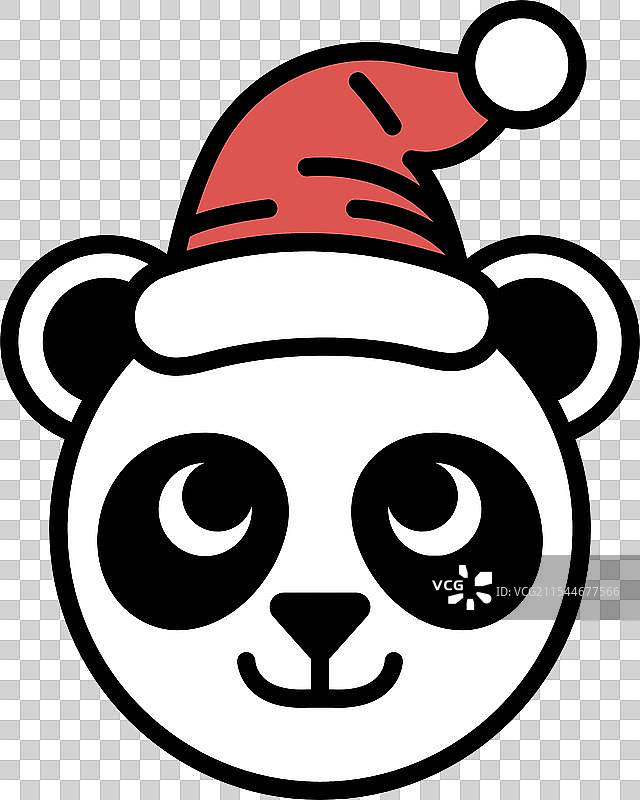 一只戴着红色和白色帽子的熊猫。图片素材