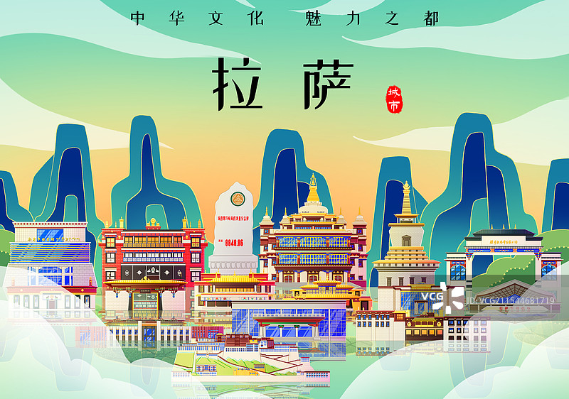 国潮风新中式西藏拉萨旅游景点建筑图片素材