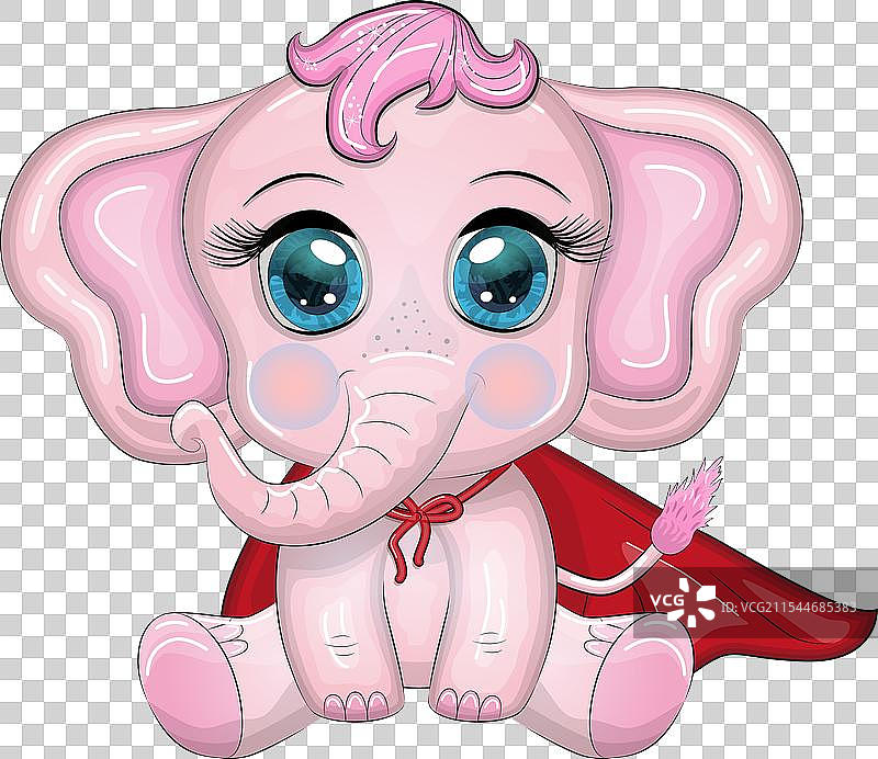 可爱的卡通大象儿童角色在超人装扮中图片素材