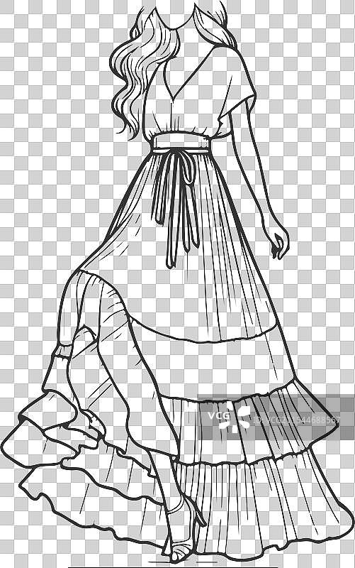 线条艺术分层长裙时尚插图图片素材