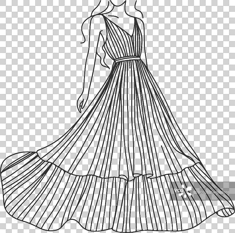 线条艺术分层长裙时尚插图图片素材