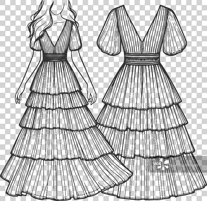 线条艺术分层长裙时尚插图图片素材