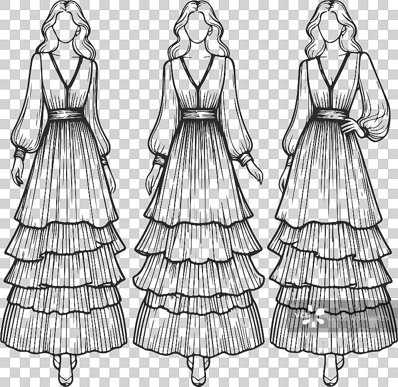 线条艺术分层长裙时尚插图图片素材