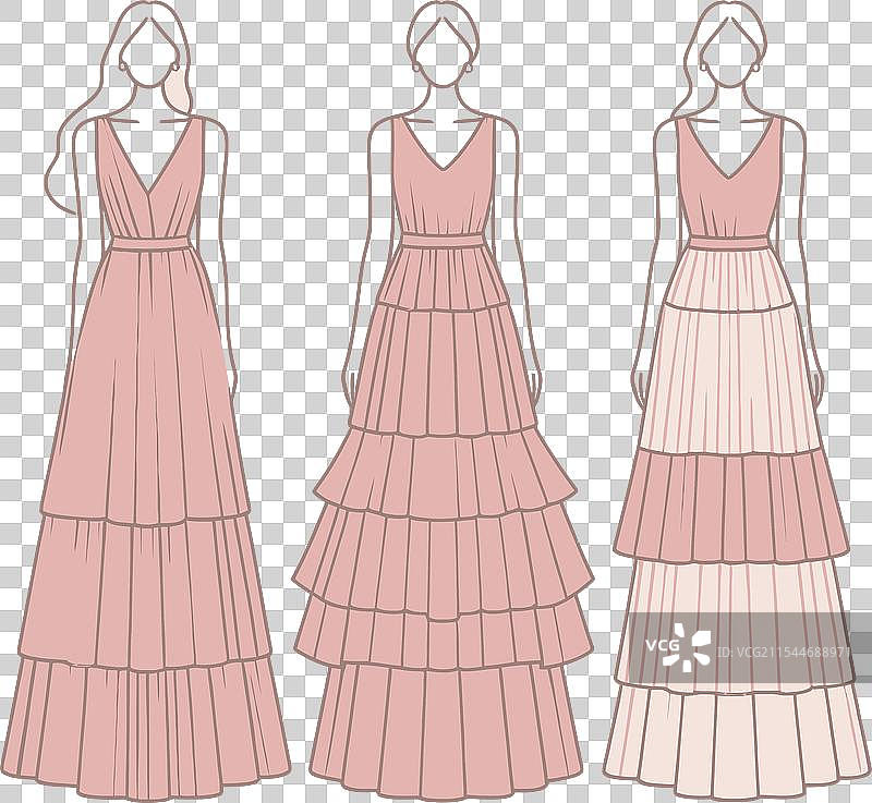 粉色分层长裙时尚平铺展示图片素材