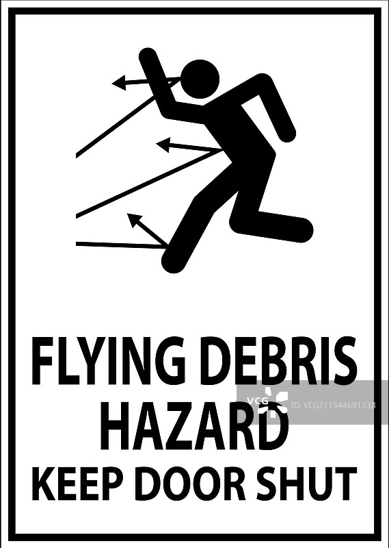 禁止进入标志：飞散物品危险，请保持门关闭图片素材