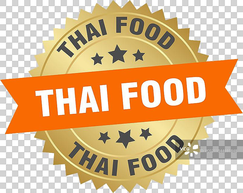 泰国食品，圆形橙色和金色标签的泰国食品图片素材