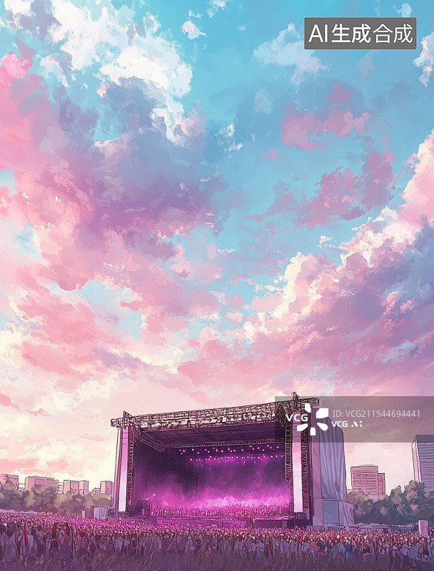 【AI数字艺术】大型演唱会音乐节场地，体育场镭射激光图片素材