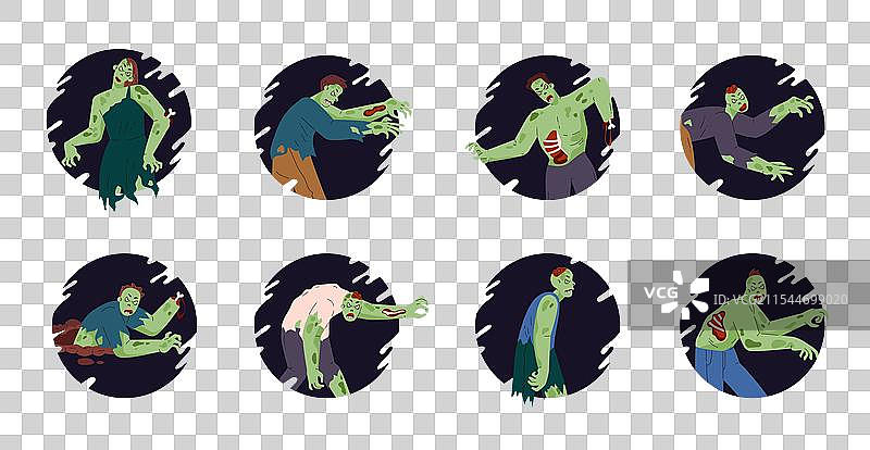 一组绿色僵尸图片素材