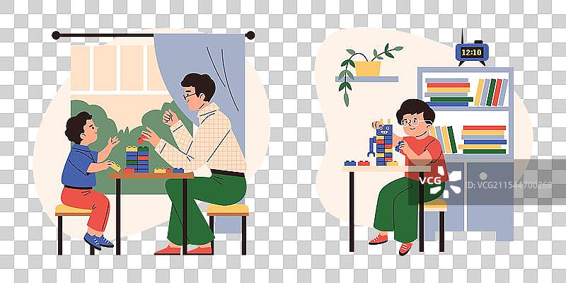 孩子们在拼装乐高玩具图片素材