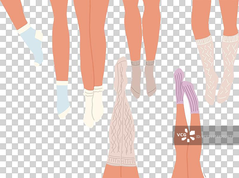 不同袜子的平坦腿部组合躺着图片素材