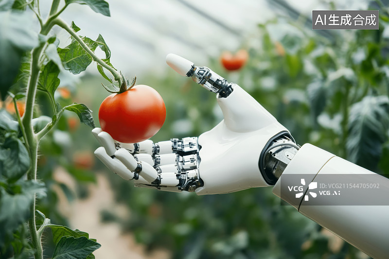 【AI数字艺术】机器人采摘温室内鲜红西红柿图片素材