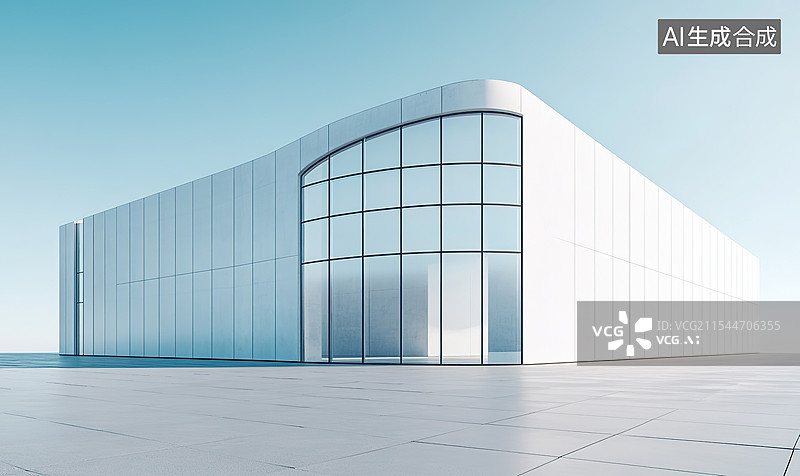 【AI数字艺术】未来主义博物馆歌剧院广场极简弧形白色外观玻璃与混凝土天空宽敞的灰色广场空地板汽车广告背景蓝色玻璃装饰图片素材