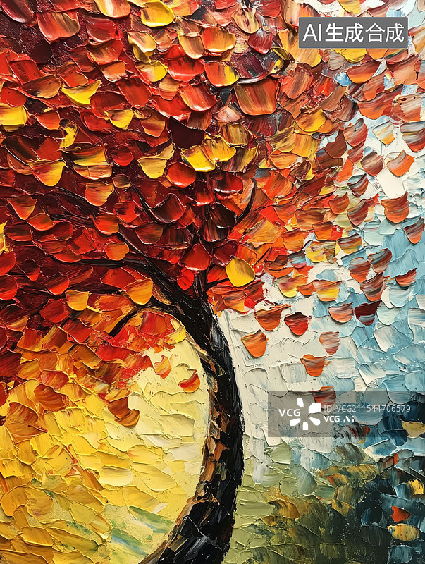 【AI数字艺术】色彩斑斓的抽象树木油画图片素材