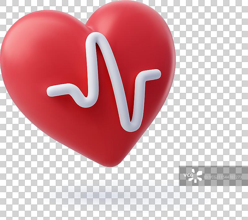 3D红色心形与白色脉搏线心跳脉搏图片素材