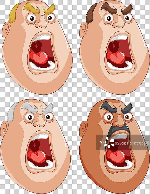 四个卡通面孔，展现不同的愤怒表情图片素材