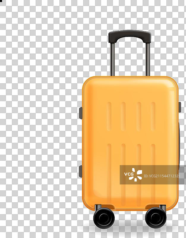 黄色旅行塑料行李箱，带轮子图片素材