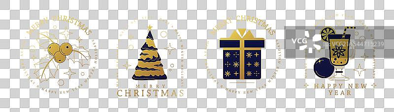 一套圣诞快乐和新年快乐的图标图片素材