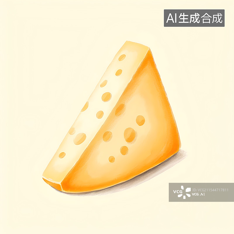【AI数字艺术】治愈系手绘插画，一块奶酪，芝士，奶制品，烘焙原材料图片素材