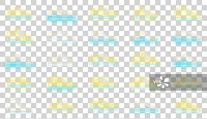 运动鞋图标集合霓虹灯风格图片素材