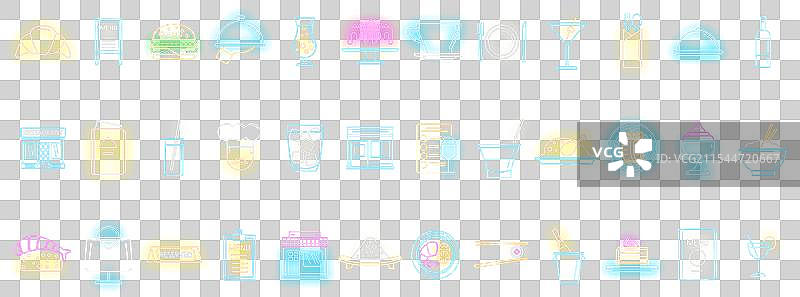 餐厅图标集合霓虹灯风格图片素材