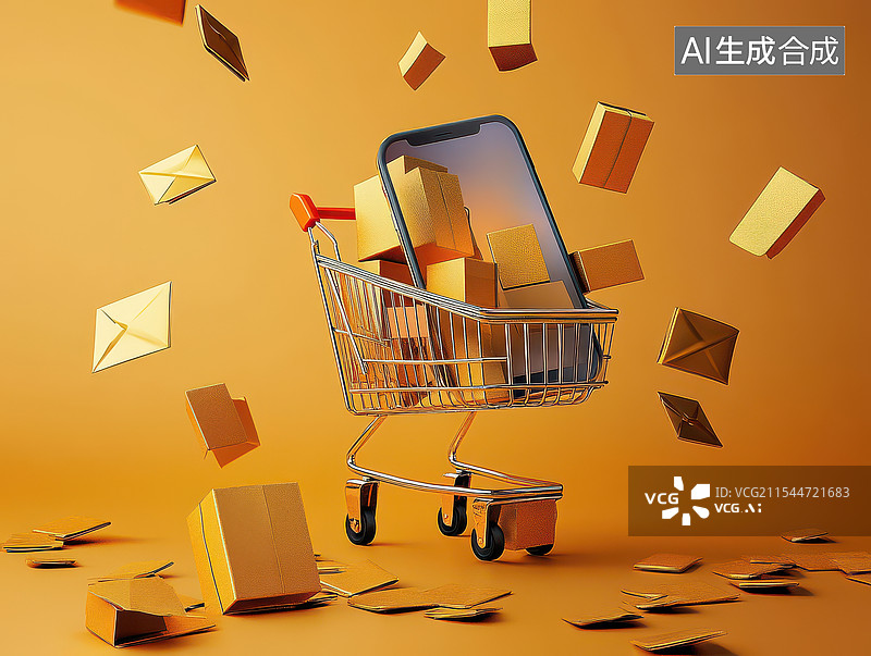 【AI数字艺术】电商购物车网购互联网经济双11购物节618图片素材