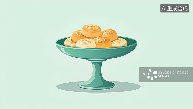 【AI数字艺术】国风手绘插画，盘子里的中式传统点心，馅饼，凤梨酥，月饼，下午茶甜点小吃图片素材