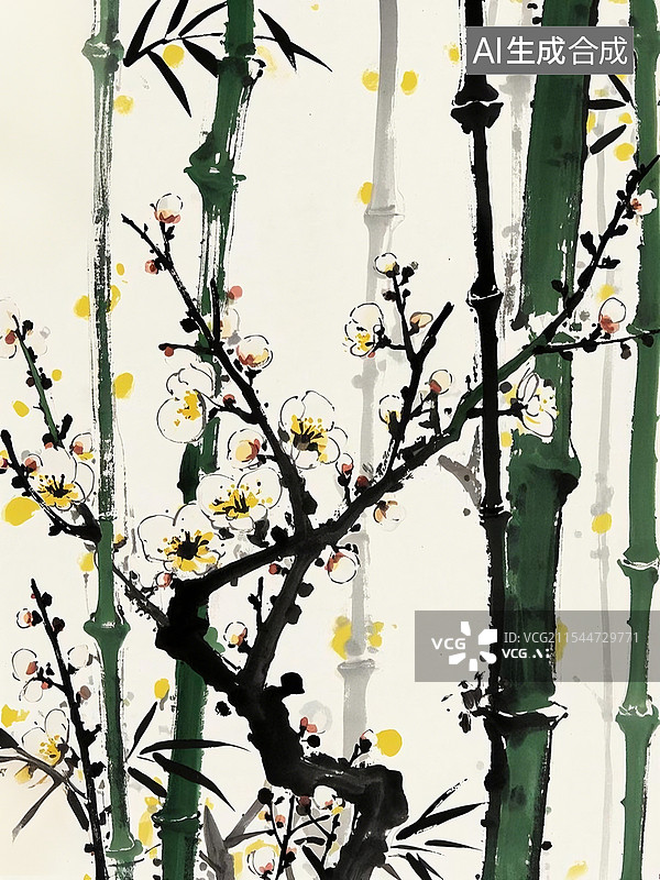 【AI数字艺术】腊梅水墨画图片素材