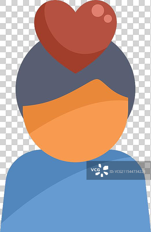 一个人思考爱情，头上有一个心形图案图片素材