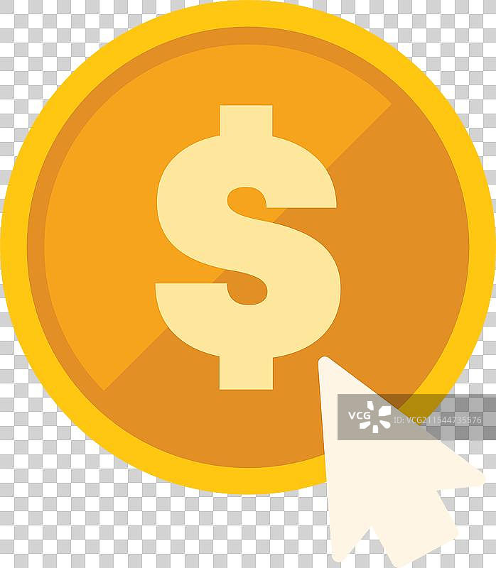 鼠标光标点击一枚带有美元符号的金币图片素材