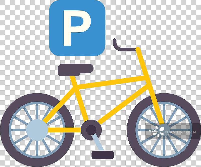 停在停车标志旁的黄色自行车图片素材
