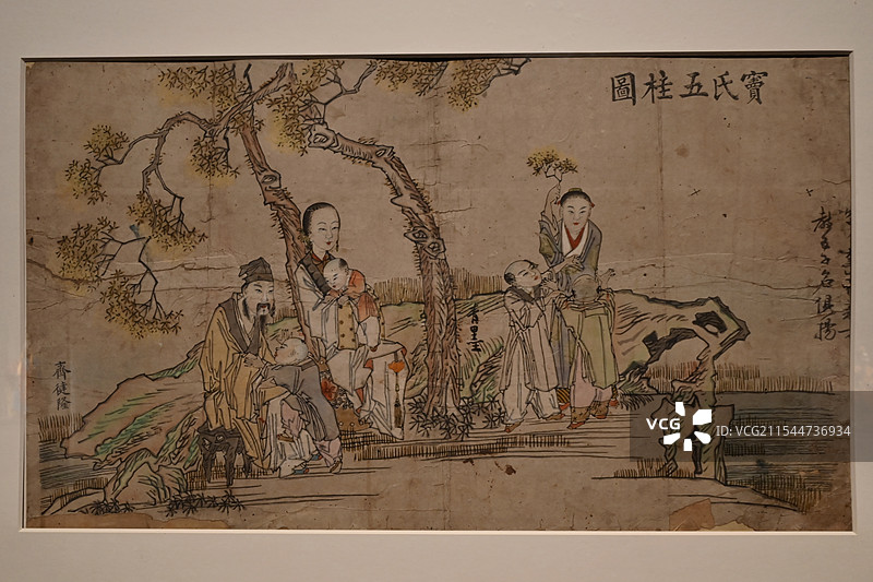 杨柳青年画 窦氏五桂图图片素材