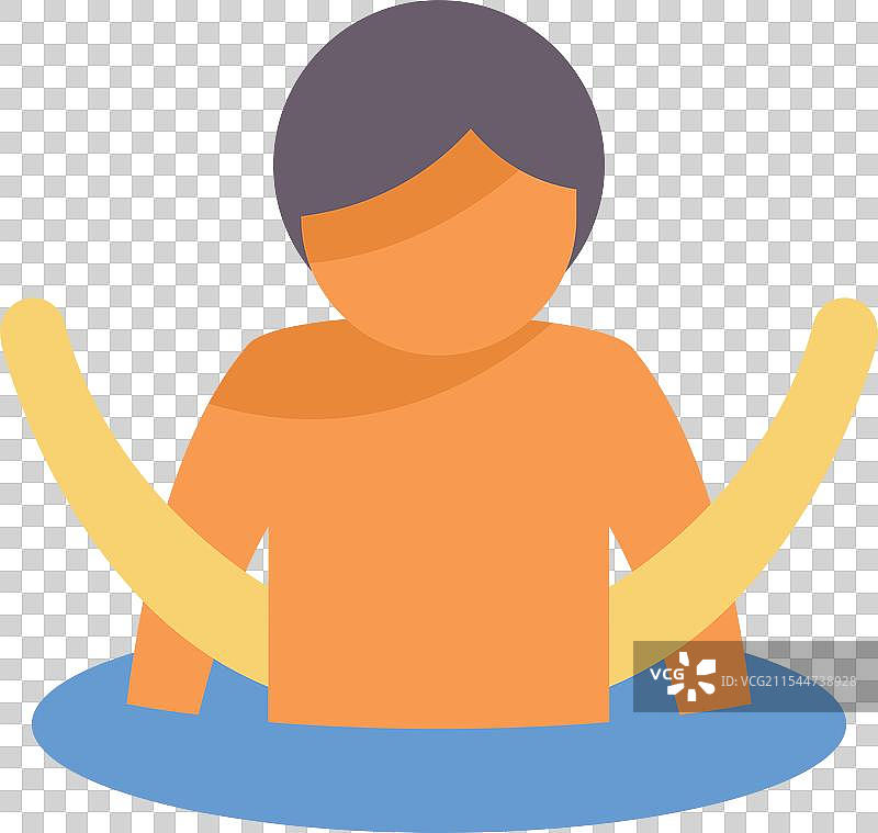 男孩在水中穿着充气臂圈游泳图片素材