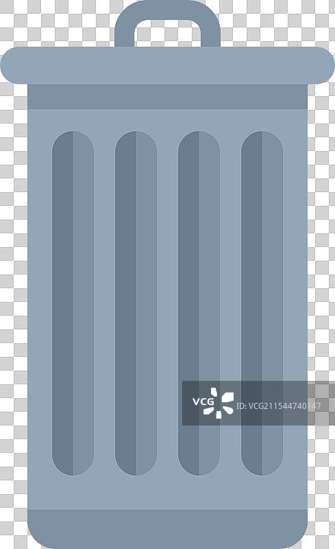 金属垃圾桶直立着，盖子关闭。图片素材