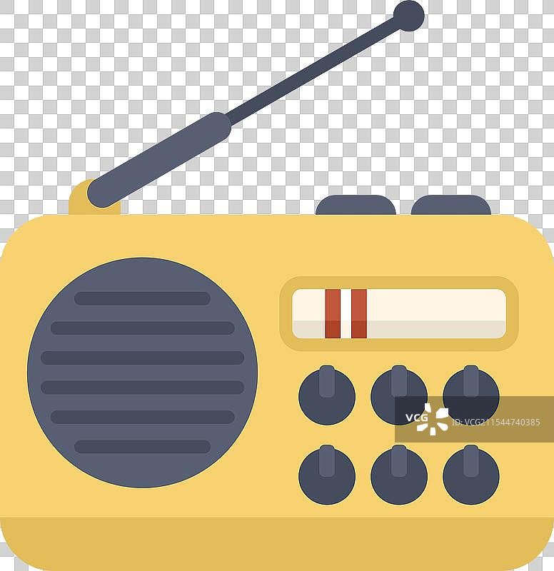 黄色复古收音机正在播放音乐，带有天线图片素材