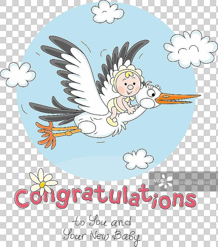 带有鹳和新生儿的生日贺卡图片素材