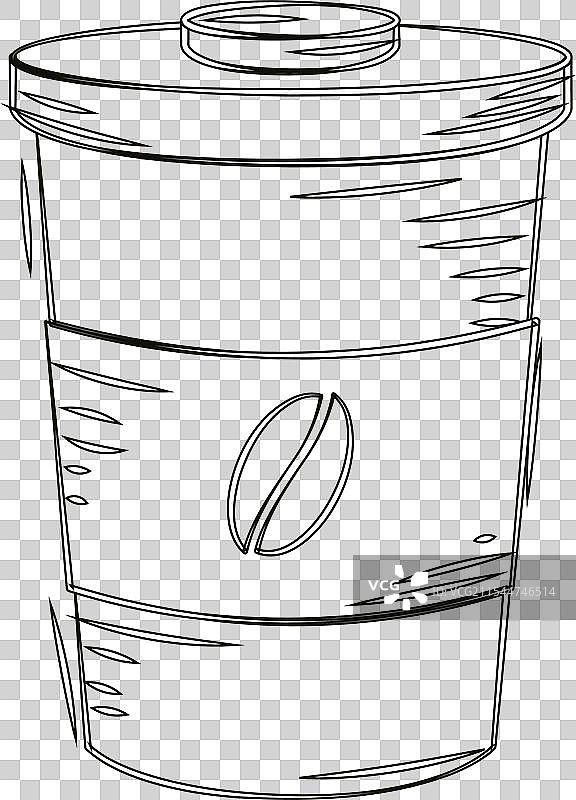 手绘咖啡杯，带盖和杯套的草图图片素材