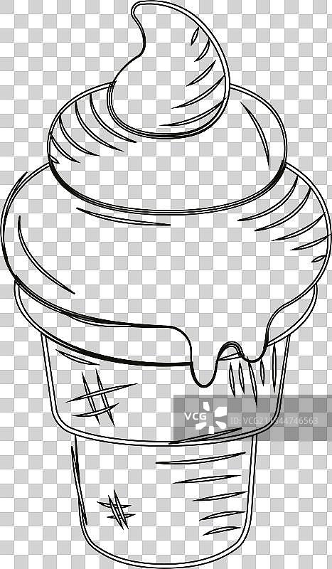 手绘的冰淇淋蛋筒，融化的冰淇淋球图片素材